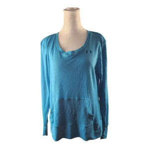 Under Armour Waffle Knit Pocket Long-Sleeve Blue Top Women's XL Semi-Fitted